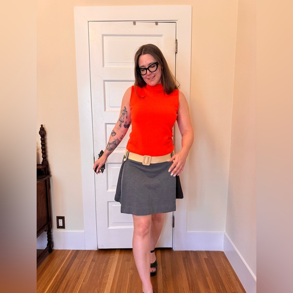 Vintage Dresses & Skirts - 60s Vintage Bright Orange Knit Scooter Dress Sz M